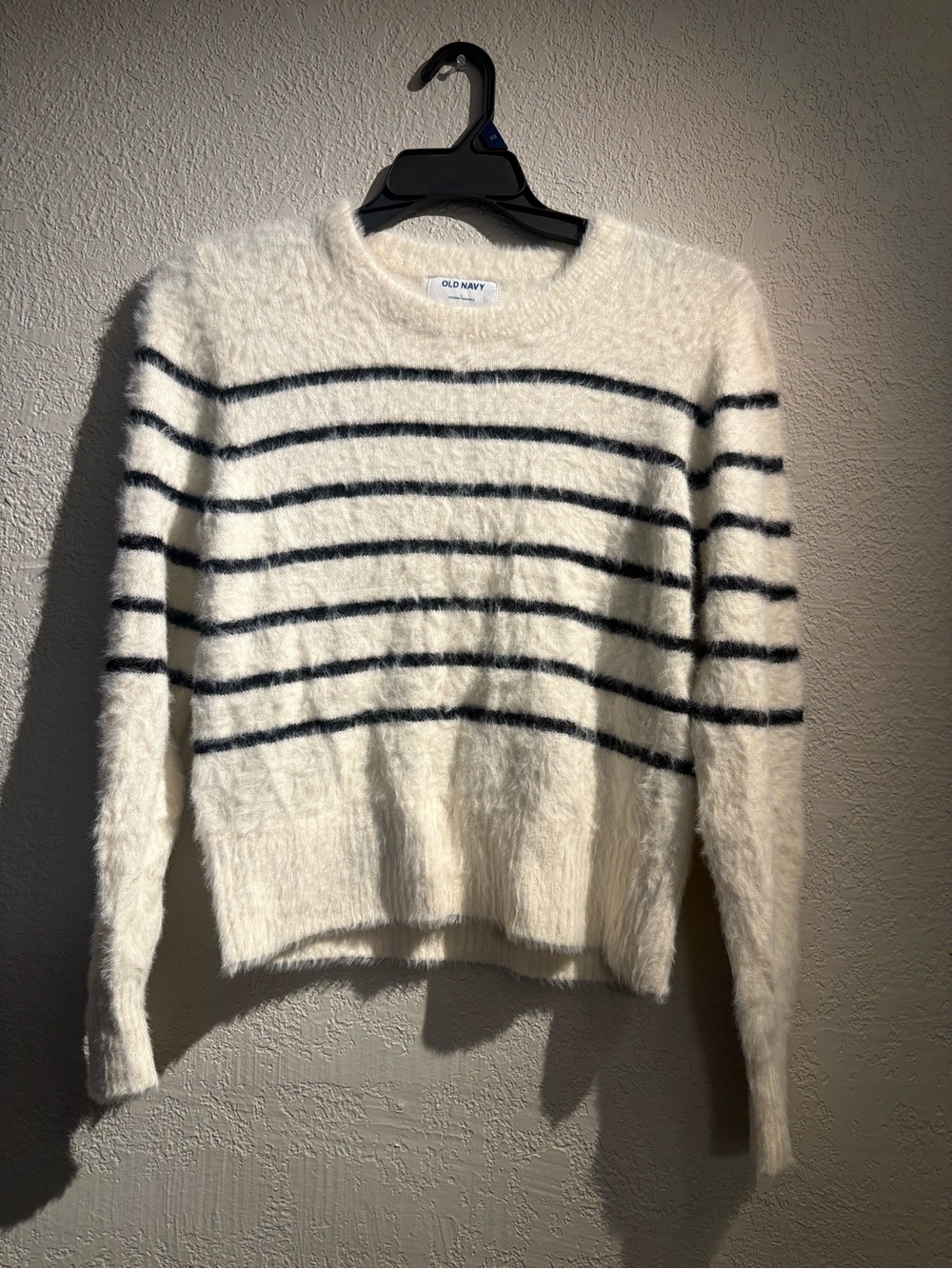 Old Navy Cream Crewneck Sweater with Black Stripes